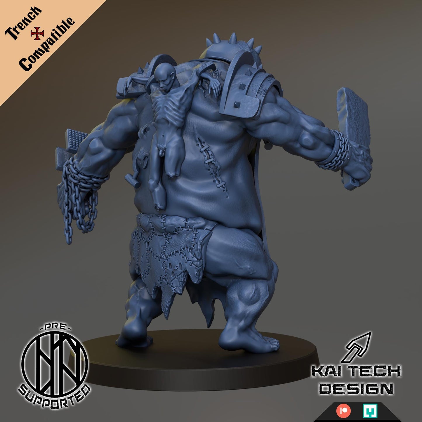 a blue statue of a man with a sword