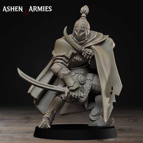 A detailed figurine of a knight in armor, holding a sword and standing on a base.