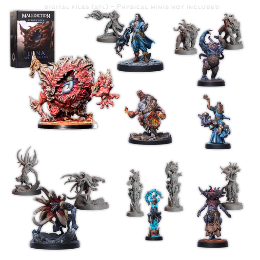 a collection of various figurines and statues, including fantastical creatures and characters, arranged against a dark background.