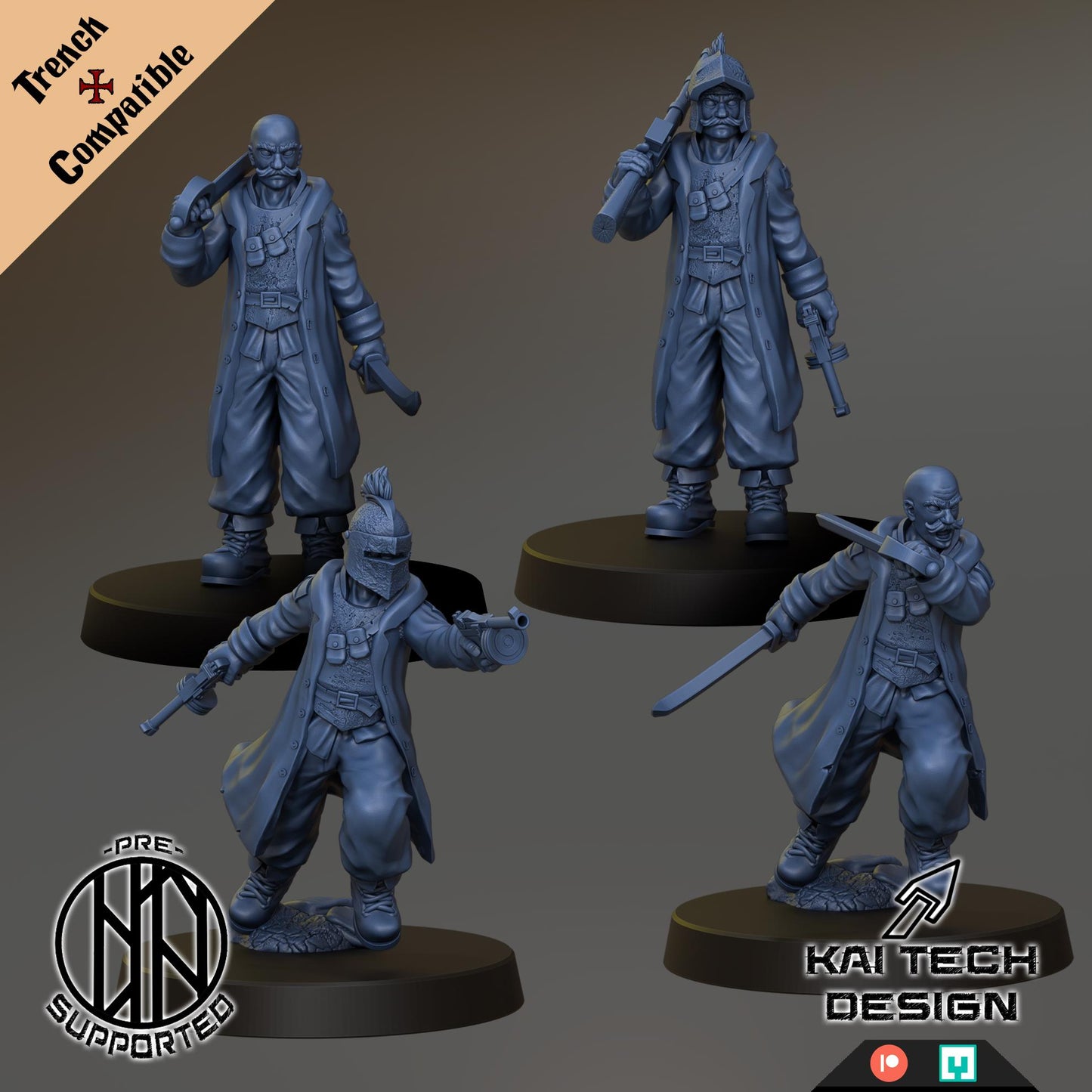 Antioch Lieutenant Squad x4 | Trench Compatible Resin Miniatures | Grimdark Infantry Officers | Unpainted Resin Models | Kai Tech Design