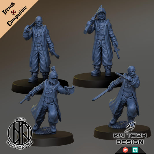 Antioch Lieutenant Squad x4 | Trench Compatible Resin Miniatures | Grimdark Infantry Officers | Unpainted Resin Models | Kai Tech Design