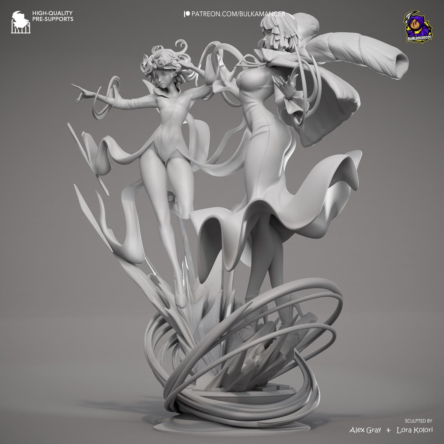 Psychic Duo Display Statue | Dynamic Resin Art Sculpture | Unpainted & Unassembled | High-Detail Collector Figurine | Bulkamancer