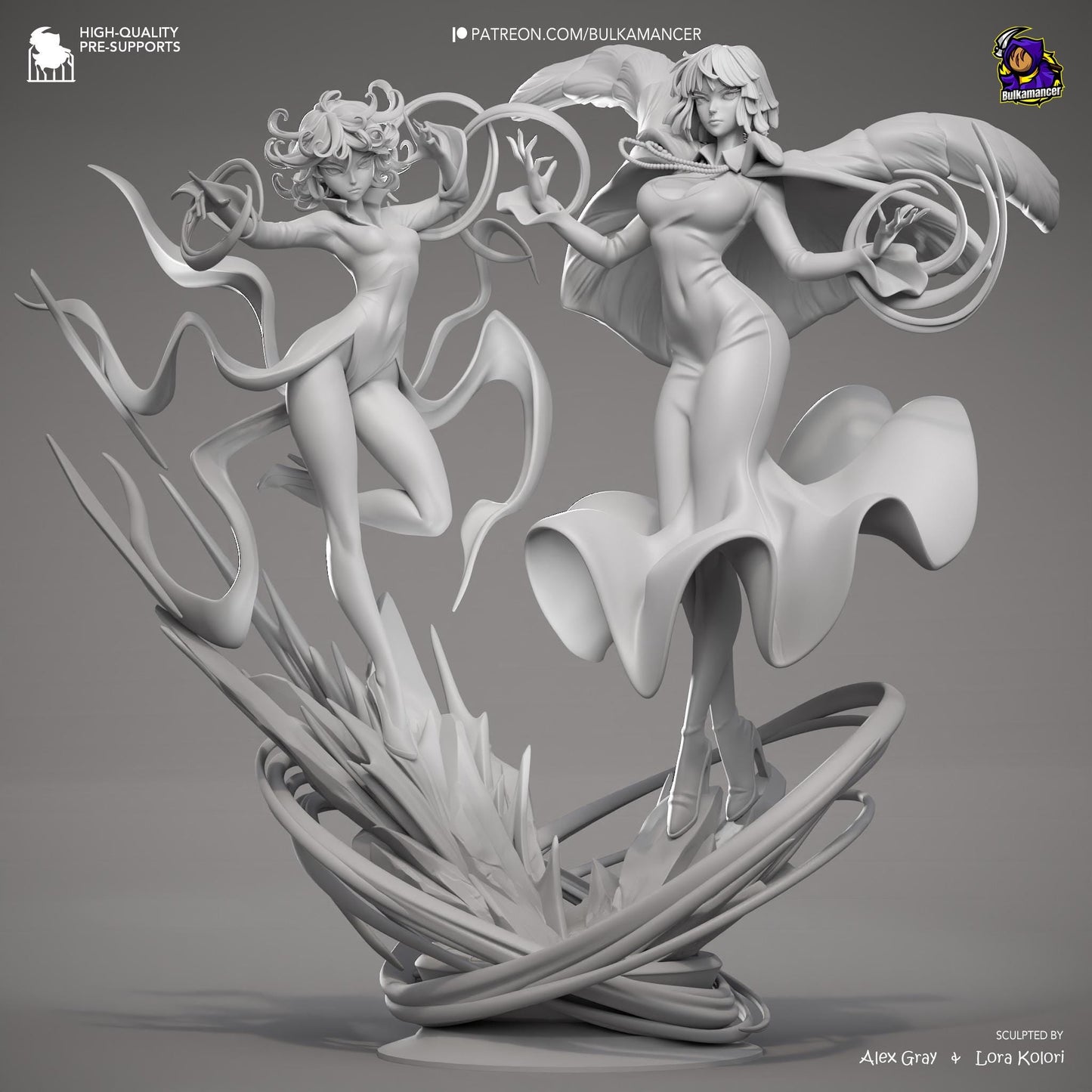 Psychic Duo Display Statue | Dynamic Resin Art Sculpture | Unpainted & Unassembled | High-Detail Collector Figurine | Bulkamancer