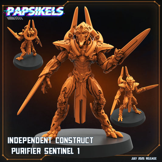 The image is a 3D rendering of a large, armored robot with multiple arms and weapons, including a sword and a shield. The robot appears to be a character from a video game or other digital media.