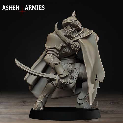 A detailed figurine of a knight in armor, holding a sword and standing on a base.
