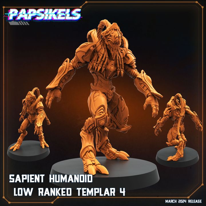 a large, detailed, and imposing humanoid creature with a fierce expression, surrounded by smaller versions of the same creature. The creature appears to be a low-ranked temple from the video game Papsikels.