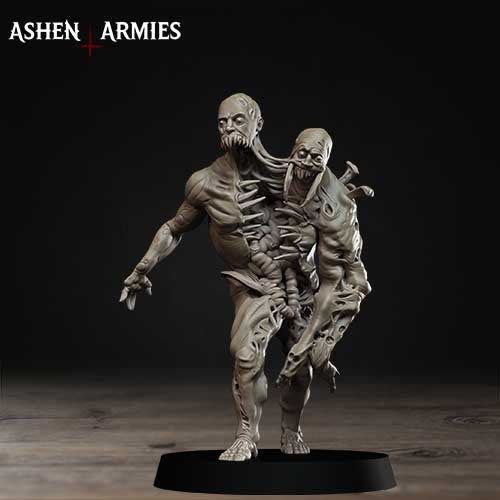 A 3D model of a zombie-like creature with a skeletal appearance, standing on a black base against a dark background.