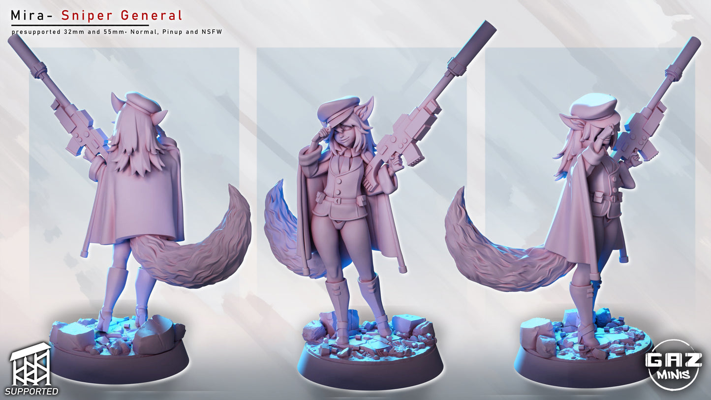 Mira Kitsune Sniper General • Fox Spirit Sniper • 32mm or 55mm • Kitsune Commander Figure • Tabletop RPG Mini Grimdark