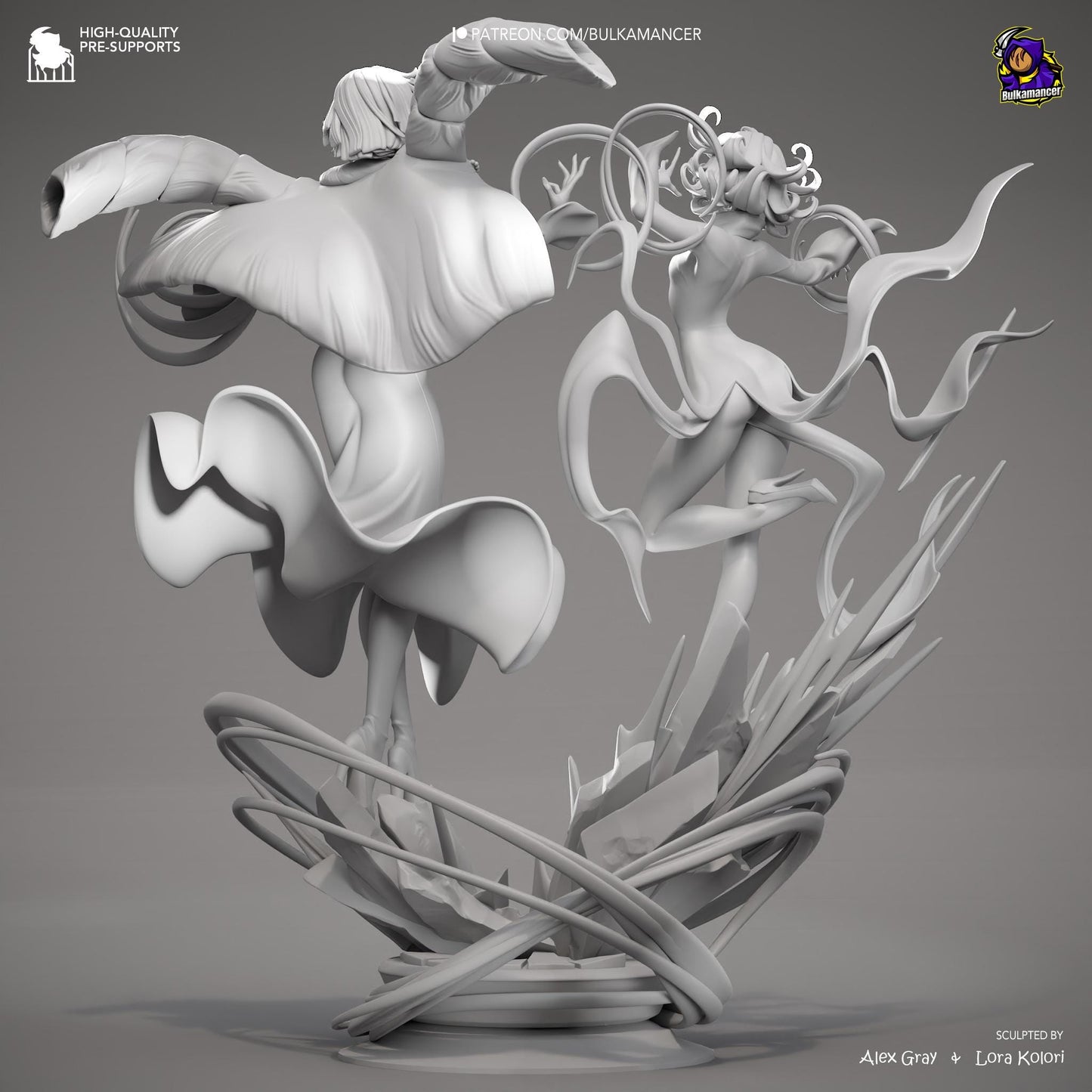 Psychic Duo Display Statue | Dynamic Resin Art Sculpture | Unpainted & Unassembled | High-Detail Collector Figurine | Bulkamancer