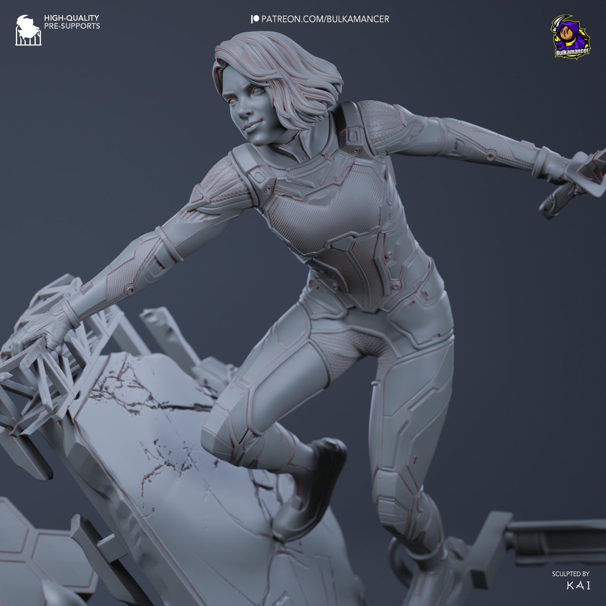 a statue of a woman in a futuristic suit