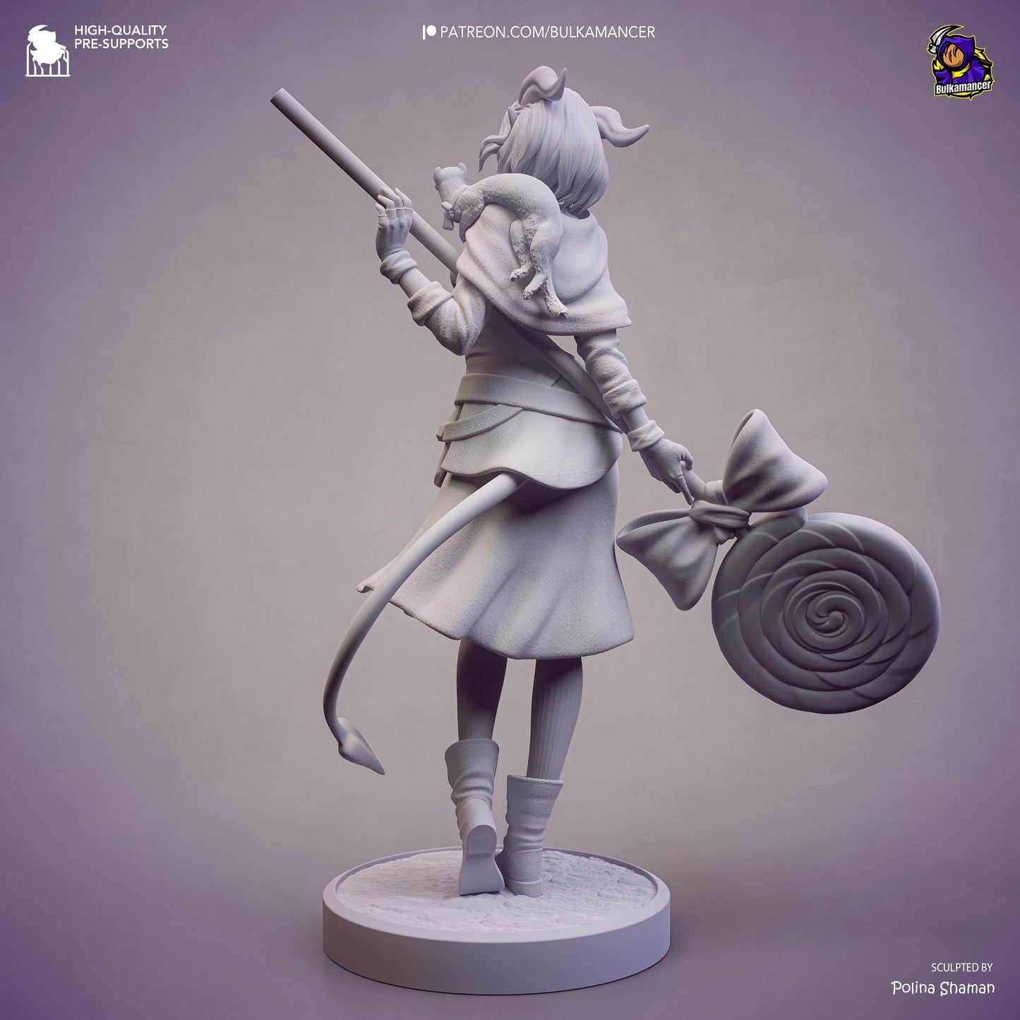Prankster Pudding Unpainted Resin Statue | Cute Fantasy Trickster Girl Figure | Candy Staff Display Model