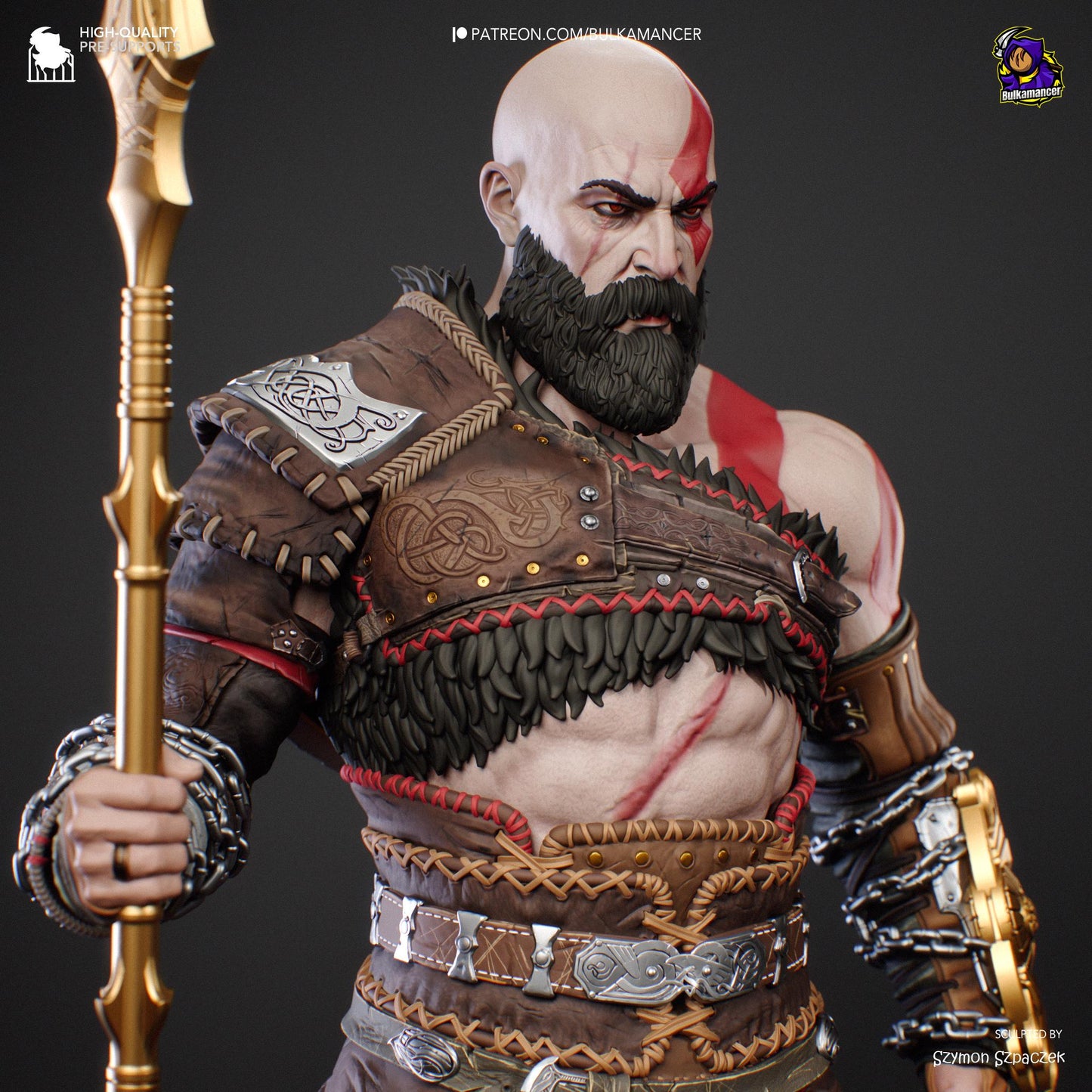 a statue of a man with a beard holding a sword