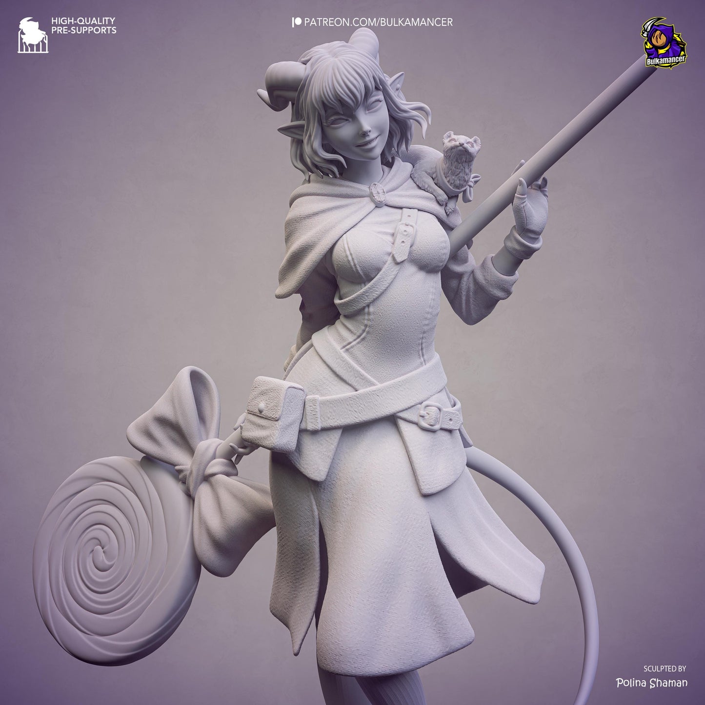Prankster Pudding Unpainted Resin Statue | Cute Fantasy Trickster Girl Figure | Candy Staff Display Model